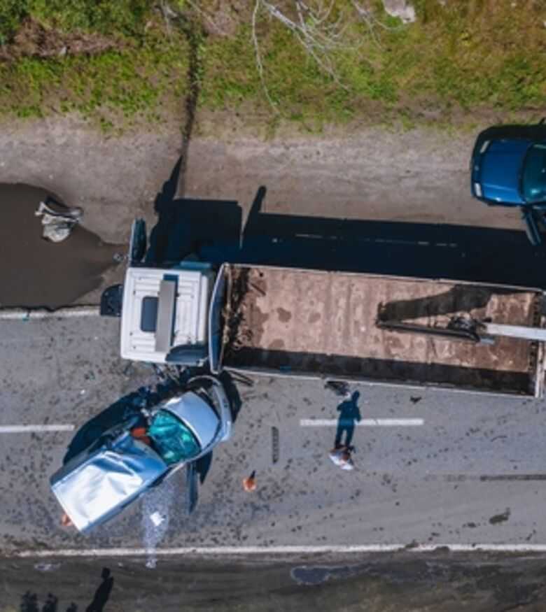 Aerial view of a severe truck accident, contact a truck accident attorney in Boise.