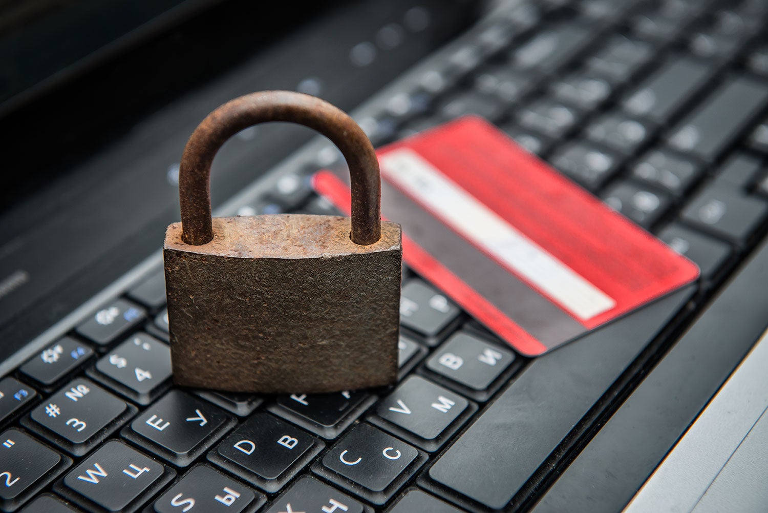Card and lock on laptop