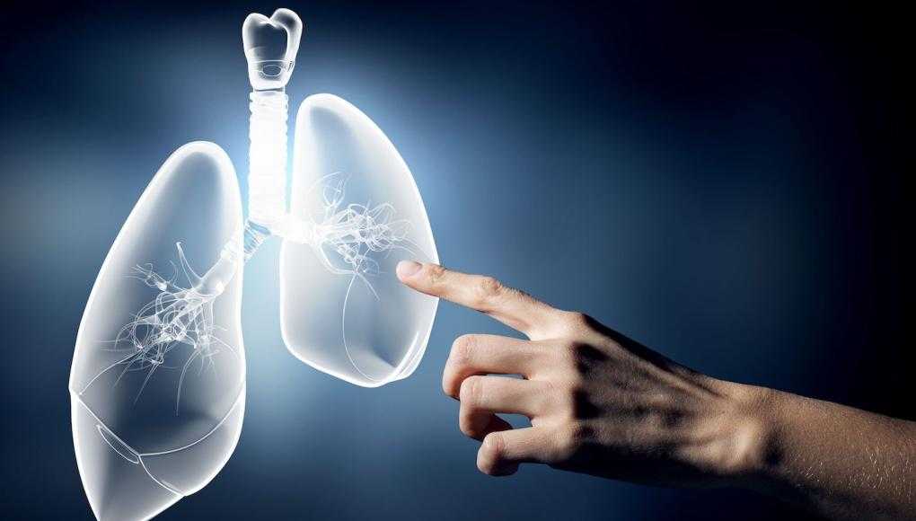 Man pointing at lungs