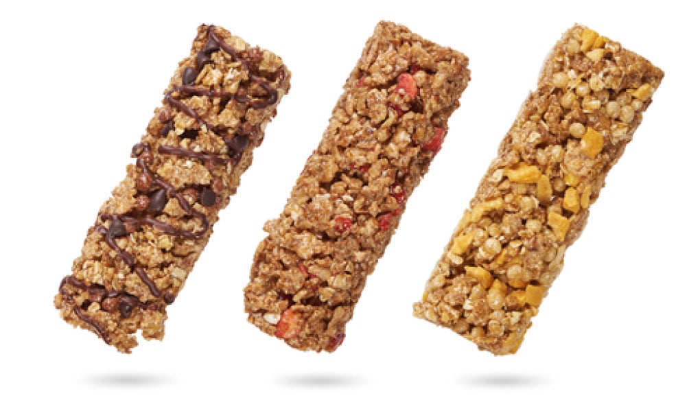 image of three granola bars on white background 