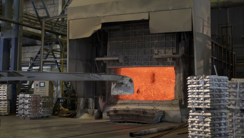 Metal being melted at a factory