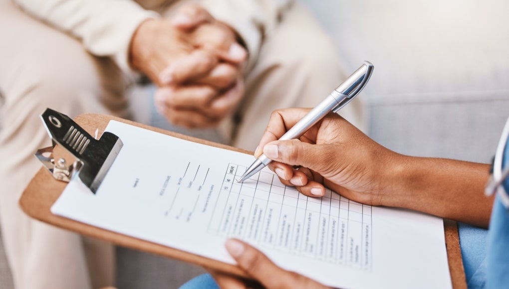 filing paperwork for a nursing home patient