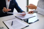 two people in button down suits reviewing insurance policies