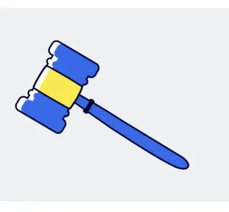 grey background with blue and yellow gavel 