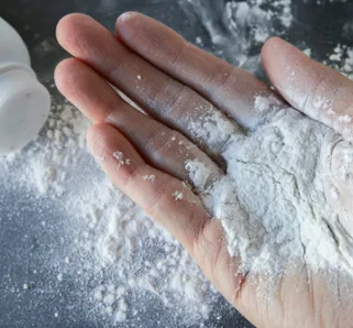 talcum powder on hands