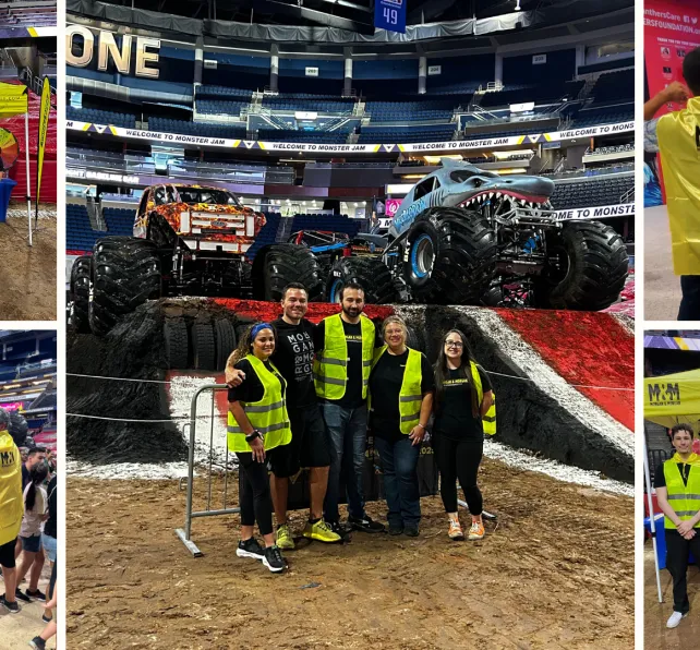 Collage of images from the Monster Jam Pit Party in Orlando