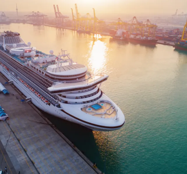 cruise ship docked at port