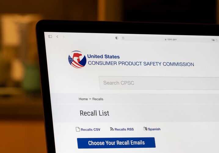 he recall list page on the United States Consumer Product Safety Commission (CPSC) website is seen on a laptop computer.