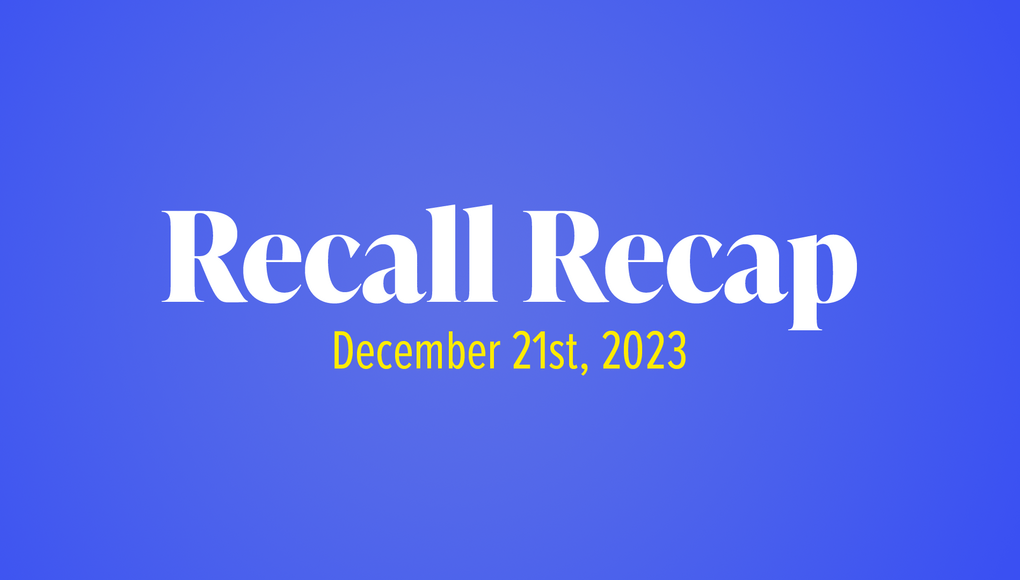 The Week in Recalls: December 21, 2023 - weekly recall blog