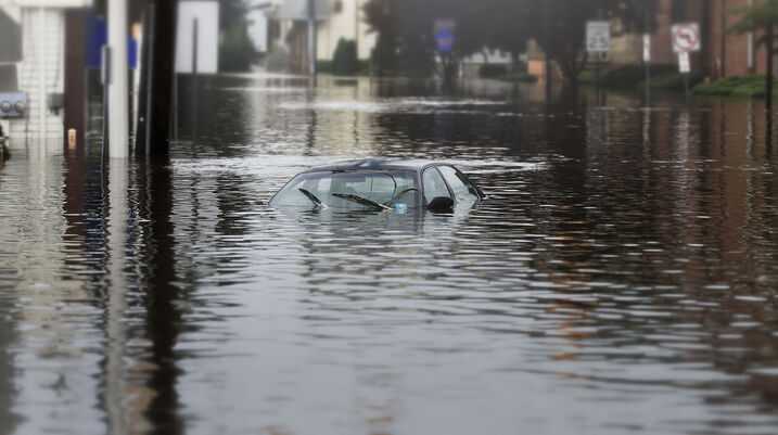 Car under water from flood