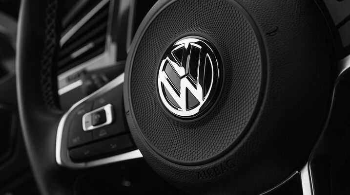 Volkswagen Chairman Provides Update on Emissions Scandal - Volkswagen logo on the steering wheel