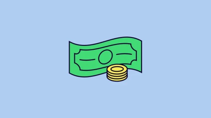 Illustration of a dollar bill and coins, symbolizing financial compensation and the process of receiving payment.