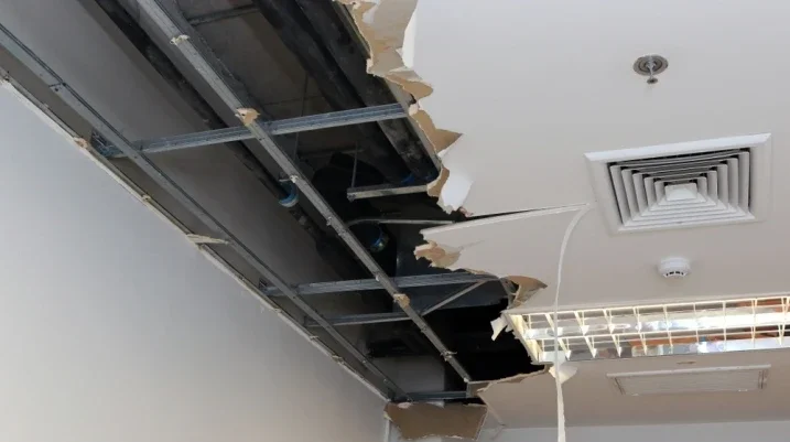 Damaged ceiling of a building