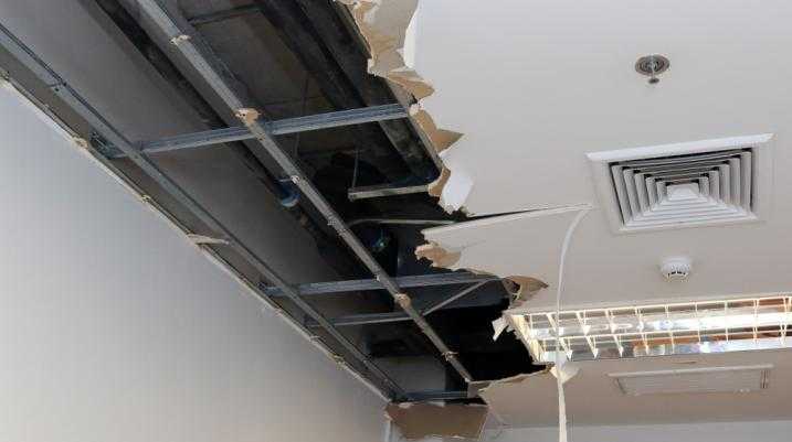 Damaged ceiling of a building