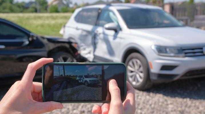 Someone taking a picture of a car crash