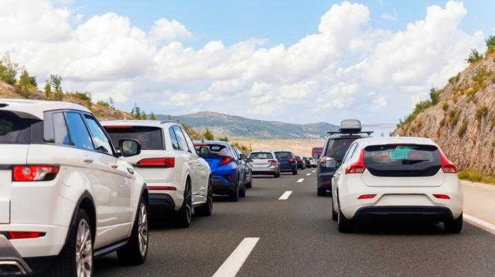 Cars in traffic on a highway