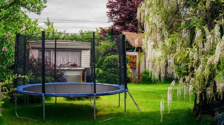 Trampoline in a backyard