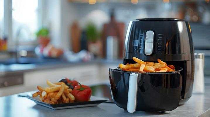 Air fryer with french fries inside