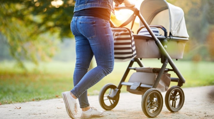 walking a baby in the park