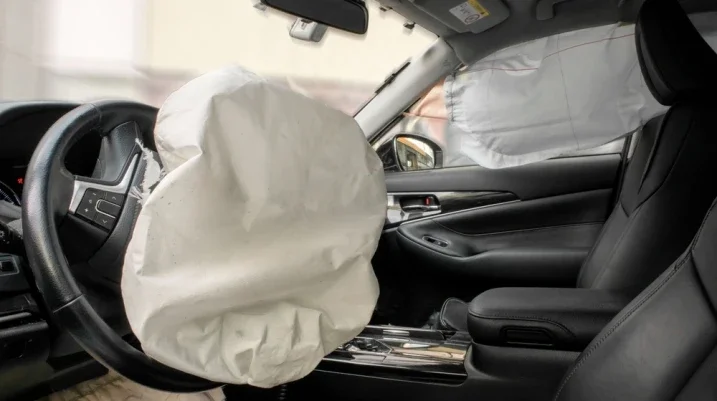 exploding airbag in car