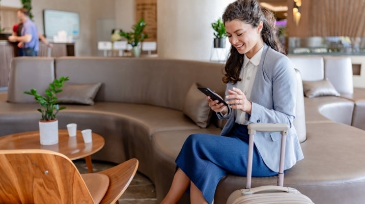 Woman in hotel lobby