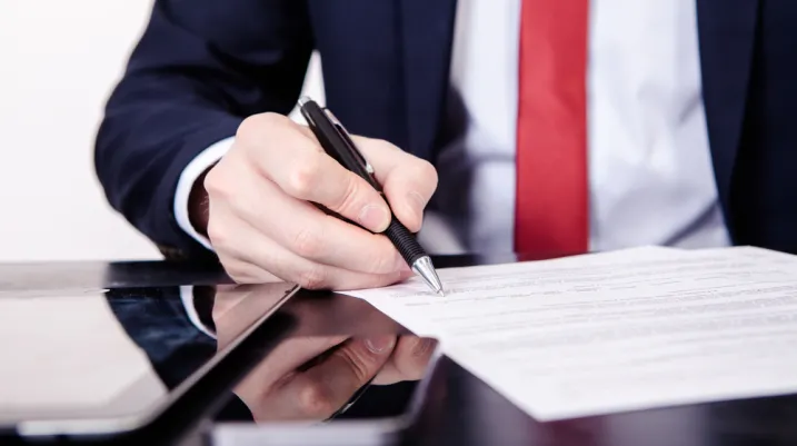 Business conflict, on business meeting manager and employee destroy draft of document