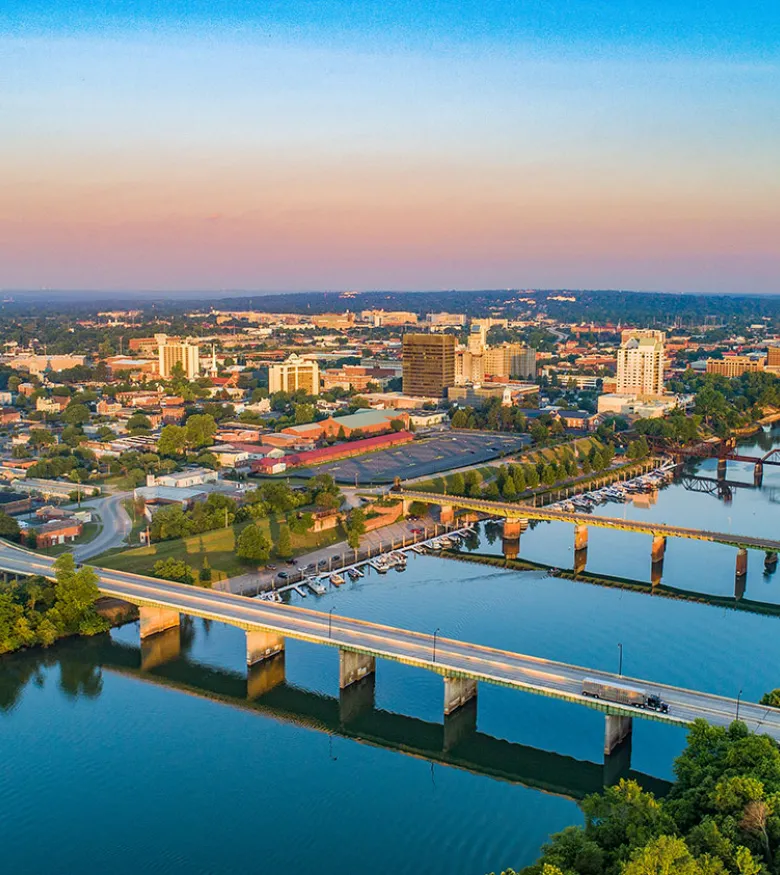 Cityscape with river bridges