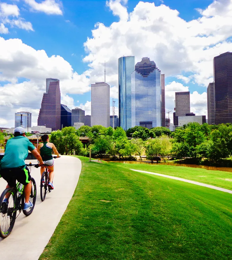 Cyclists in urban park